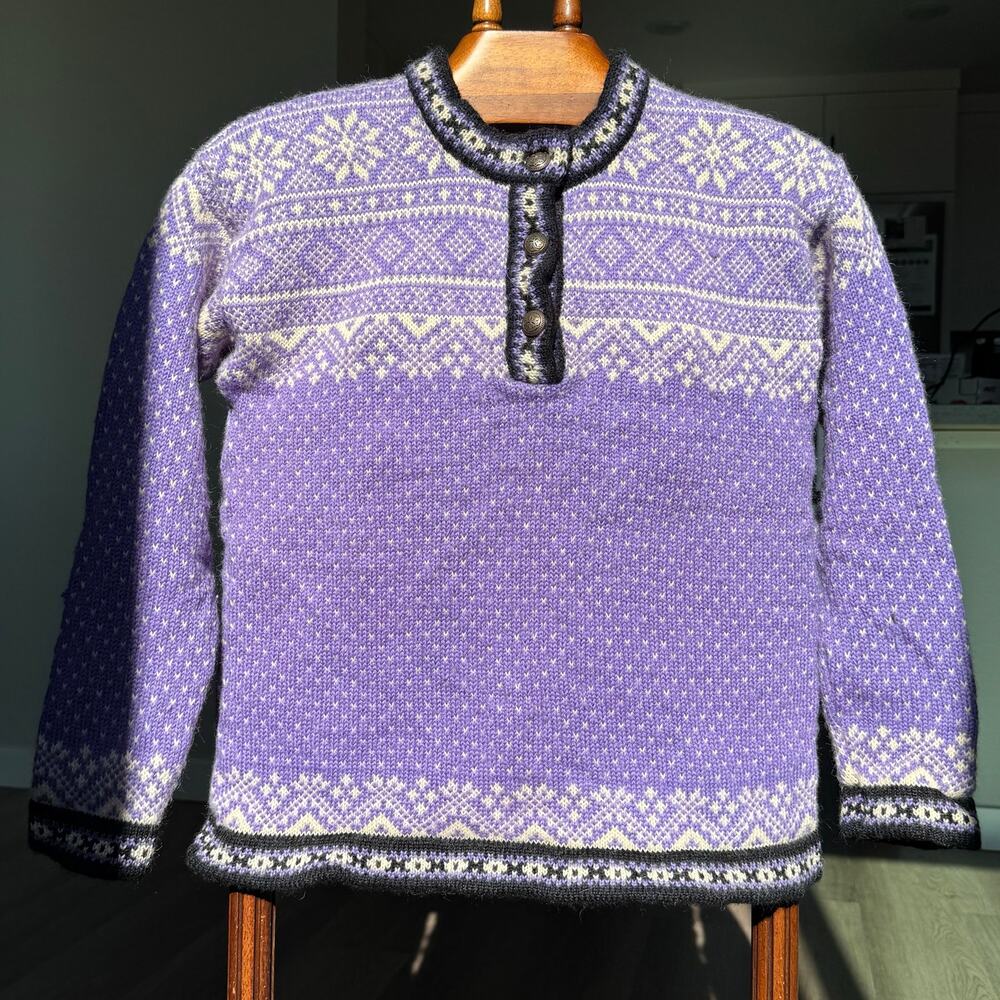 L.L.Bean 100% Merino Wool Fair Isle Norwegian Sweater Purple Nordic Pullover M